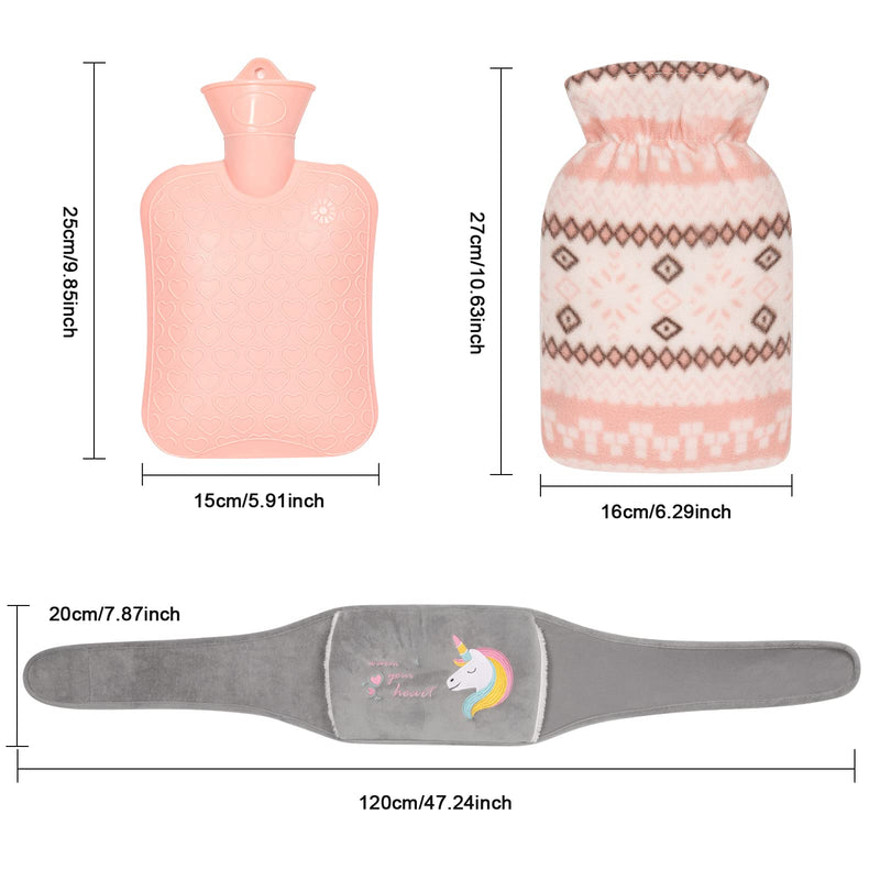 [Australia] - VOTUKU Fluffy hot water bottle with cover and belt, hot water bag with soft plush, warm hot water bottle for hands, feet, shoulders, neck, stomach area, knees, waist, back, warm palace belt (unicorn). 