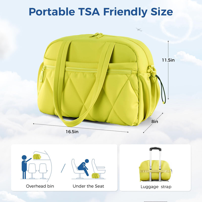 Women's Duffle Gym Bag, Carry-On Shoe Compartment for Weekender Overnight | Travel Sport Hospital Workout Personal Item Luggage Diaper Water Resistance Essentials Wet Pocket Neon Lime Small