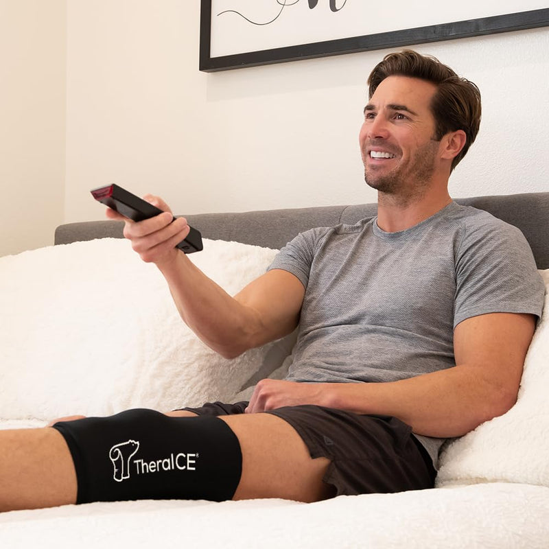 [Australia] - TheraICE Knee Ice Pack Wrap Compression Sleeve for Injuries, Reusable Gel Cold Packs Brace Also for Elbow, Ankle & Calf - Flexible Cold Wrap Recovery for Meniscus, ACL, MCL Pain Relief Original Small/Medium 