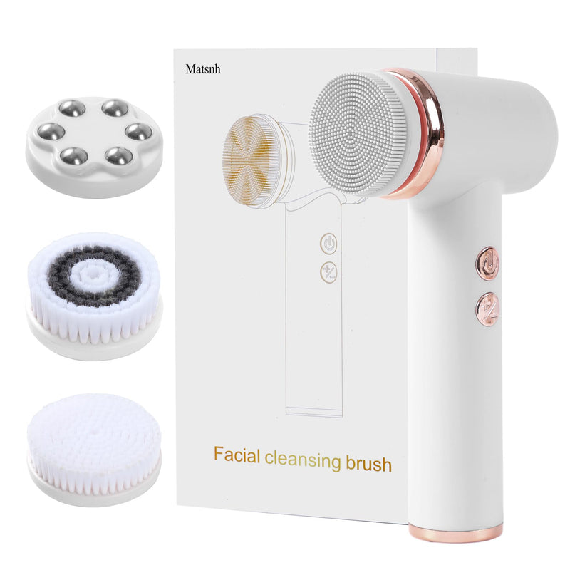 4 in 1 Facial Cleansing Brush, Multi Function Electrical Face Wash, Brush IPX6 Waterproof Portable Face Scrubber, 5 Speed Adjustable, 2 Rotation Directions Adjustable, Gift for Women Men (White) White
