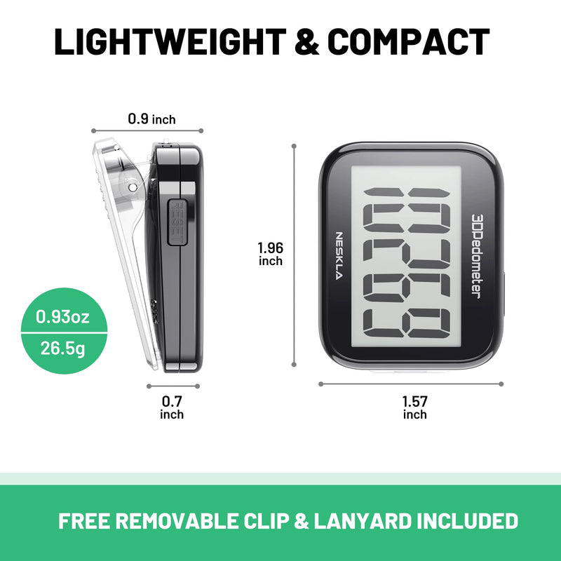 [Australia] - 3D Pedometer for Walking, Simple Step Counter for Walking with Large Digital Display, Step Tracker with Removable Clip Lanyard, Accurately Track Steps for Men Women Kids Adults Seniors Black 