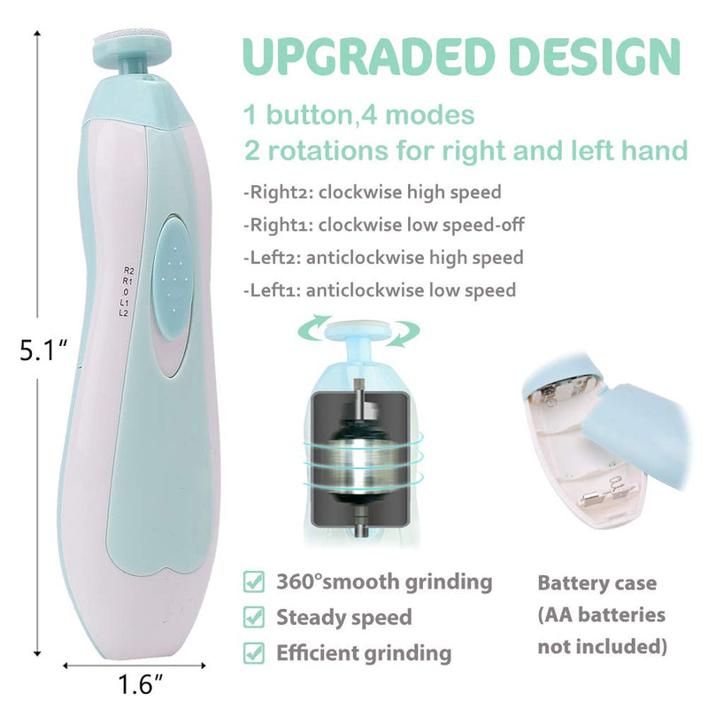 [Australia] - Baby Nail Trimmer Electric Nail File Baby Nail Clippers, Safe Nail Filer Grinder Kit for Newborn Infant Toddler Kids or Adults Toes Fingernails Care Trim Polish, with Led Light and 10 Grinding Heads White/Teal 