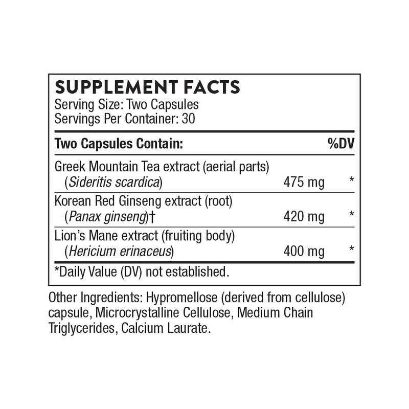 [Australia] - THORNE - Ginseng Plus - Supports Focus, Cognition, Memory & Resilience to Stress* - with Korean Red Ginseng, Lion's Mane & Greek Mountain Tea - Soy, Gluten & Dairy Free - 60 Capsules 