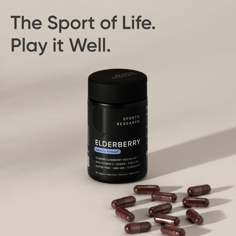 Sports Research® Elderberry Immunity Formula w/Zinc, 60 Count | 5-in-1 Immune Support Formula with Zinc, Ginger, Vitamin C & D3 | Supports Immune Health & Antioxidant Protection