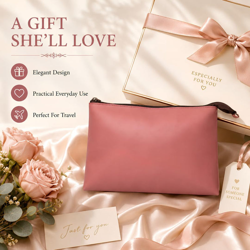 Premium Genuine Leather Toiletry Bag for Women | Large Travel Cosmetic Organizer Pouch | Waterproof Lining Makeup Storage Kit | Luxury Lightweight Portable Wash Bag for Travel, Gym, Office