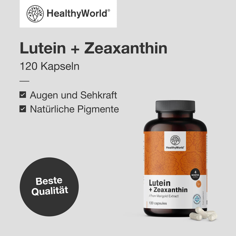 [Australia] - HealthyWorld® Lutein + Zeaxanthin - 120 vegetable capsules - 2 natural carotenoids - 32 mg lutein and 2 mg zeaxanthin per daily dose - for 2-4 months - support for vision and eyes 