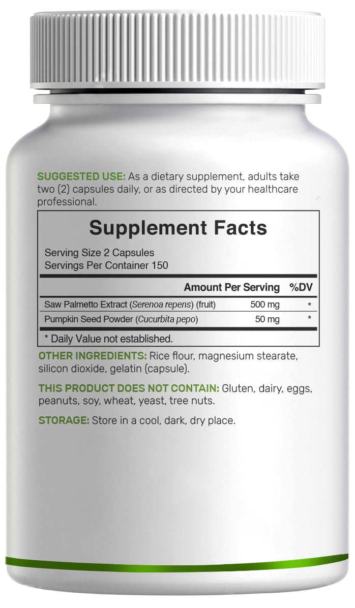 Saw Palmetto Supplement with Pumpkin Seed, 300 Capsules | Promotes Prostate Health | DHT Blocker | Hair Growth Vitamins, Maintain Normal Urinary Frequency