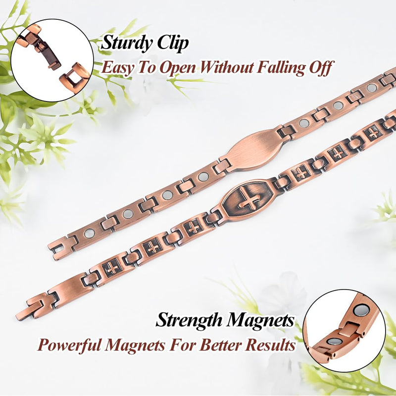 [Australia] - Vicmag Copper Magnetic Bracelet for Women 99.9% Solid Pure Copper Strong Magnets Jewelry Gift Adjustable Length Classic Cross 
