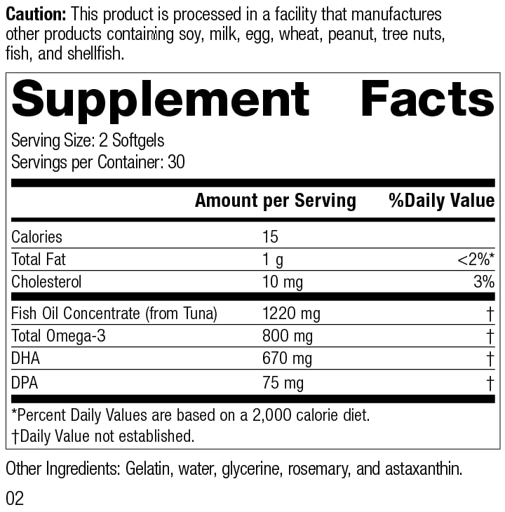 [Australia] - Standard Process Olprima DHA - Whole Food Cognitive Health, Brain Health and Heart Health, Astaxanthin, DPA and DHA with Omega 3 Tuna Fish Oil and Rosemary - Gluten Free - 60 Softgels 