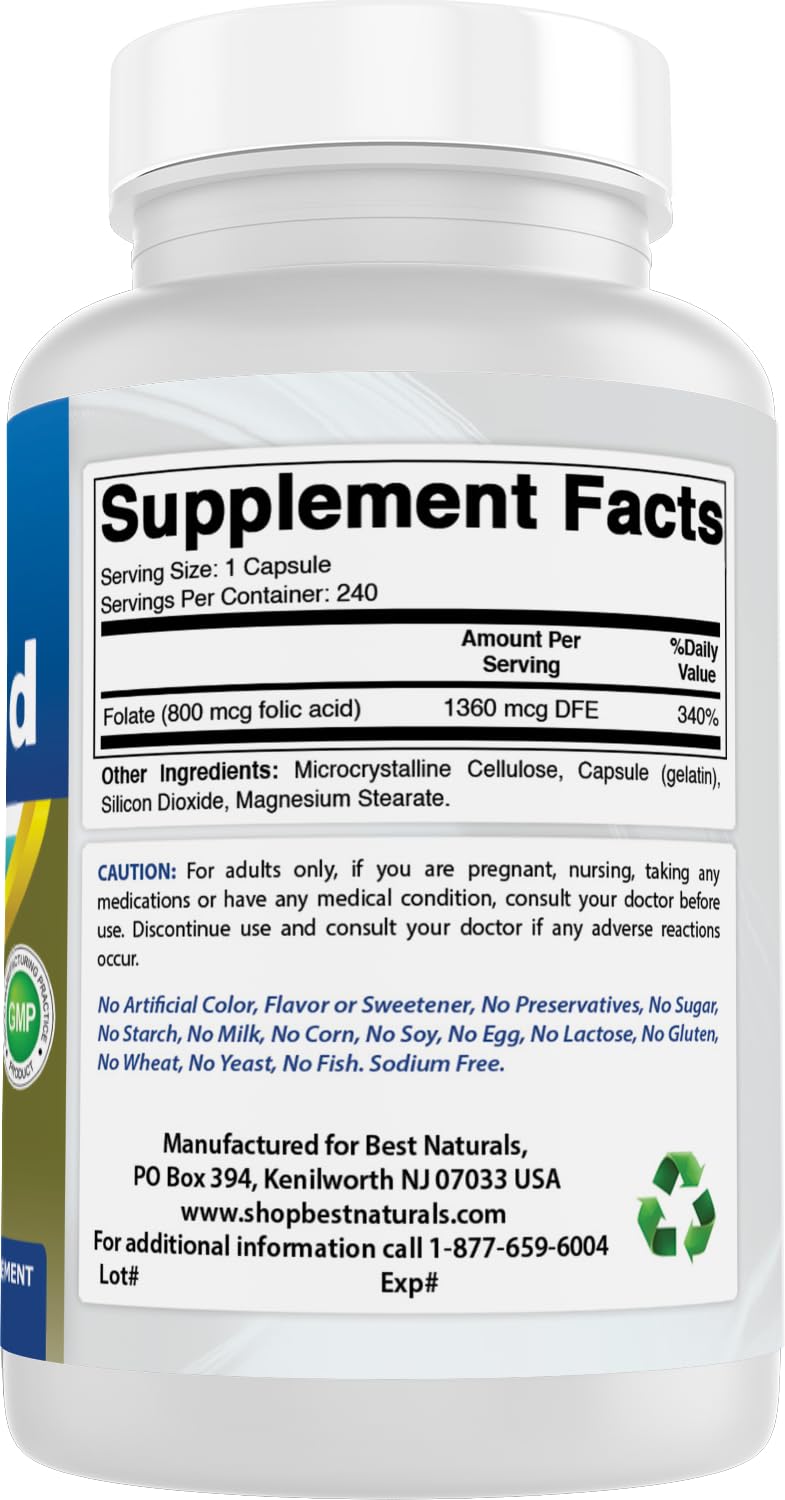 Best Naturals Folic Acid 800 mcg 240 Capsules 240 Count (Pack of 1)