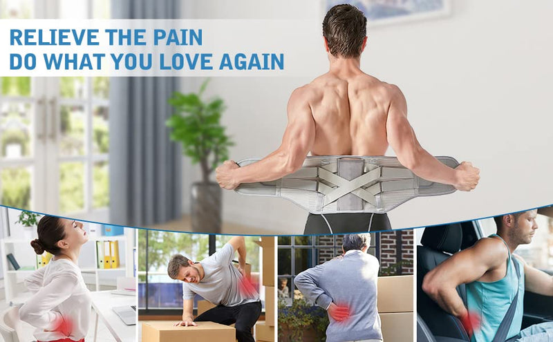 [Australia] - Back Brace for Lower Back Pain Relief - Back Support Belt for Women & Men for Herniated Disc, Sciatica. Removable Stays for Lower Back Support with 2 Different Hardness Sets (Grey, Medium) Grey 