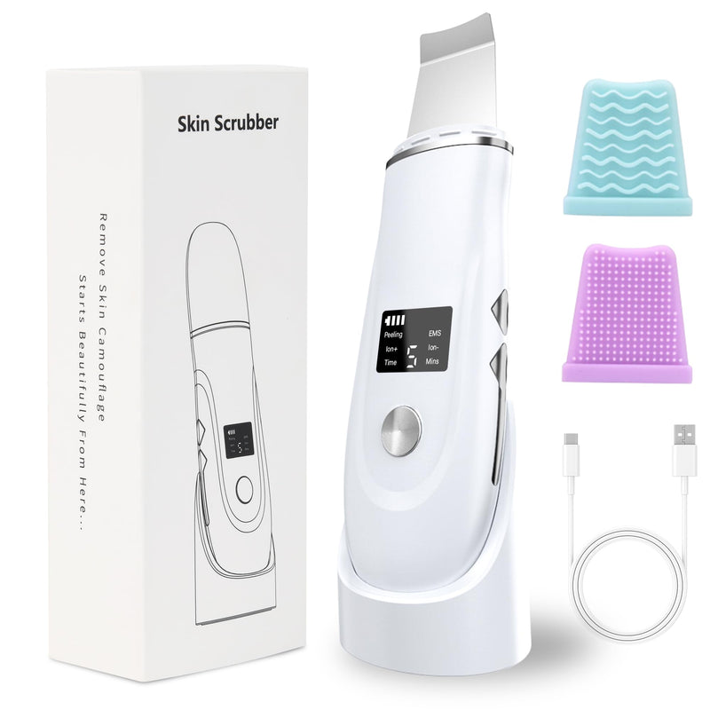 Face Scrubber Skin Spatula - Blackhead Remover Deep Cleansing Tool for Pore Extraction, 4-in-1 Fast Charging Dock Blackhead Remover Face Spatula for Facial Skincare Women Gift (White) White