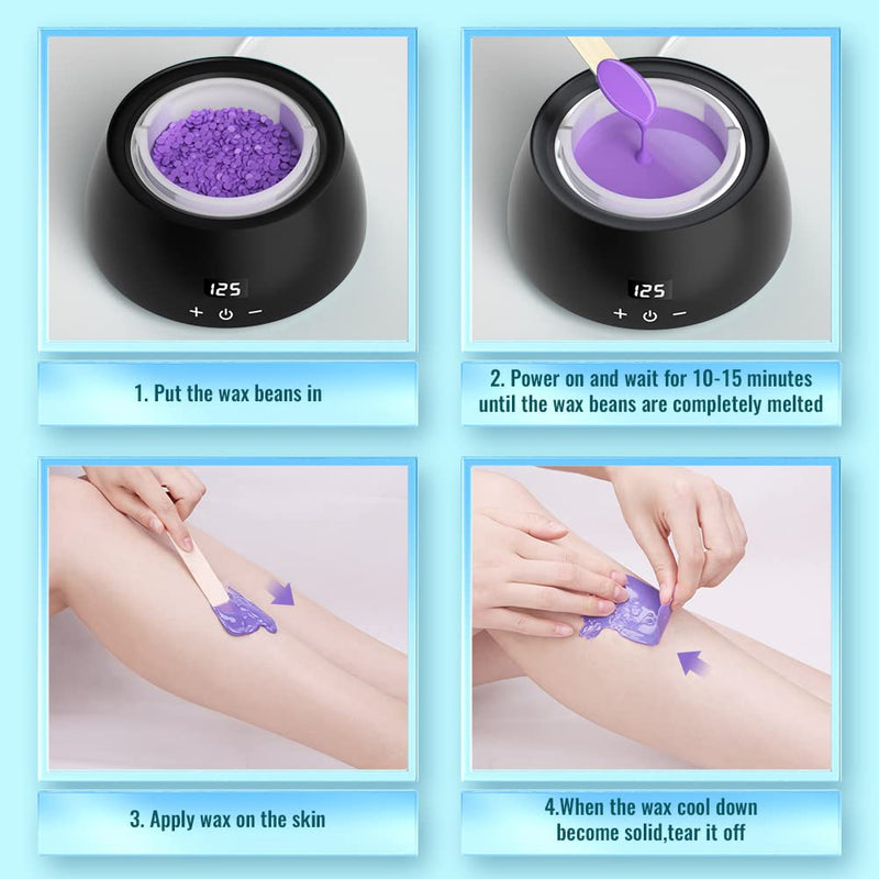 [Australia] - CITHOT Waxing Set LCD, Wax Hair Removal 4 Wax Beans 20 Wooden Spatulas, Wax Warmer Hair Removal at Home 1.25 kg (Pack of 1) Black 