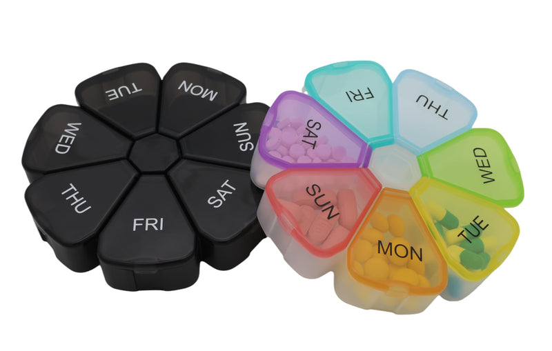 7 Day Weekly Pill Round Organizer, ShysTech Large Pill Case Pill Box 1 Time A Day for Pills/Medication/Supplements/Vitamin (Multi-Color) Multi-color