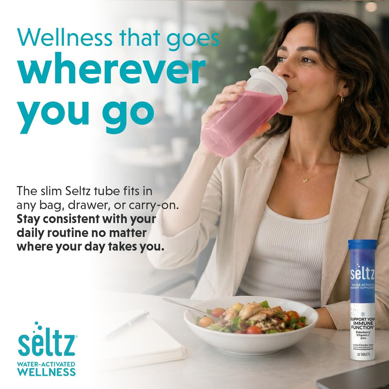 Seltz Immune Support Drink Tablets, Effervescent Elderberry with Zinc | Immune Defense, Vitamin C, Antioxidants, Drop Fizz and Drink, Refreshing and Supports Hydration, 20 Tablets, 1 Pack 20 Tablets (pack of 1)