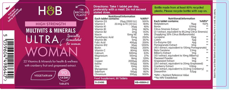 Holland & Barrett Ultra Woman - Multivitamin for Women Formulated with 21 Vitamins & Minerals - 90 Tablets