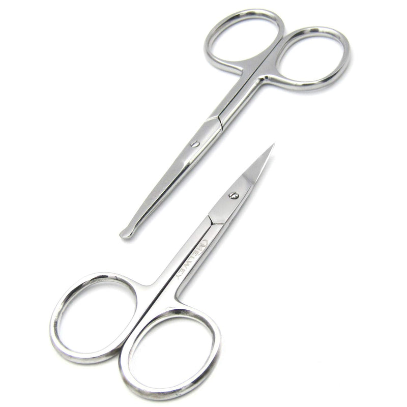 Pack of 2 Curved & Rounded Blunt Tip Stainless Steel Small Scissors for Eyebrows & Eyelashes, Beard Trimming & Moustache, Baby Nails, Nose & Facial Hair Curved & Round Tip