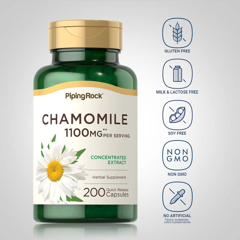 [Australia] - Piping Rock Chamomile Capsules 1100mg | 200 Pills | Extract Supplement | Gluten Free, Non-GMO 