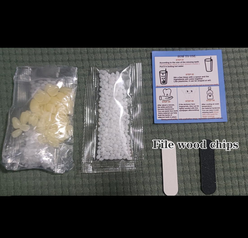 VEZE Tooth Repair Kit-Thermal Fitting Beads Granules and Fake Teeth for Temporary Fixing Missing and Broken Tooth, Moldable Fake Teeth and Thermal Beads Replacement Kit.【Teeth - Piece Yellow】 Teeth - Piece Yellow