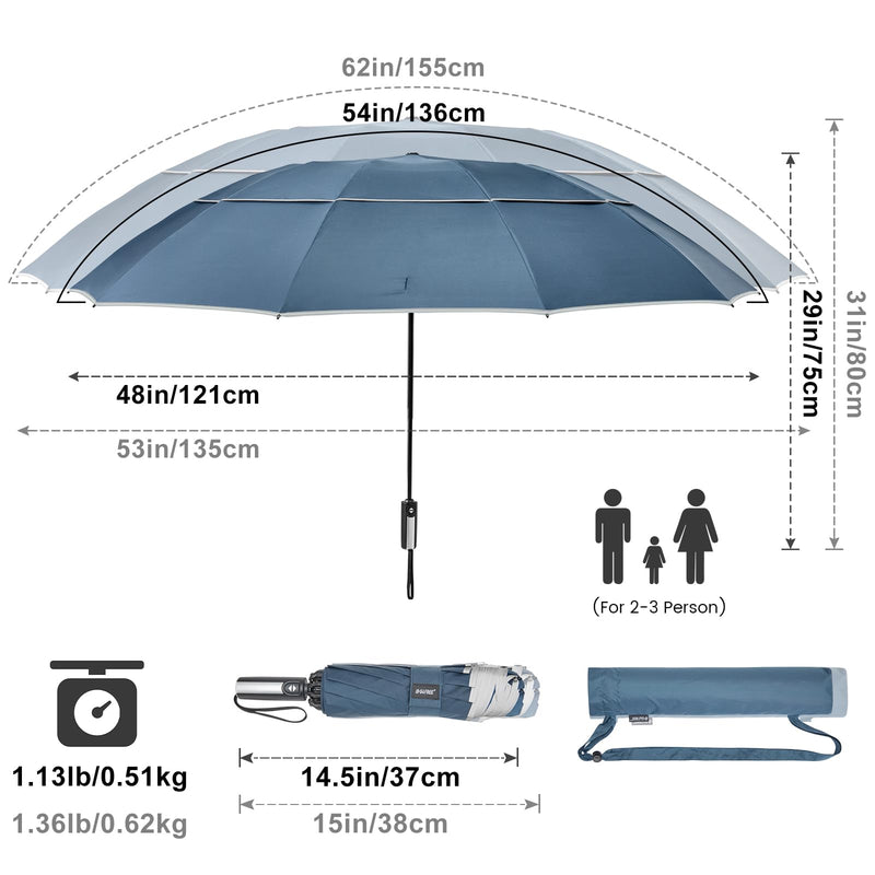 G4Free 62 Inch Large Golf Umbrella Compact Reverse Travel Umbrella (Navy Blue+Navy Blue with Reflective Stripe)