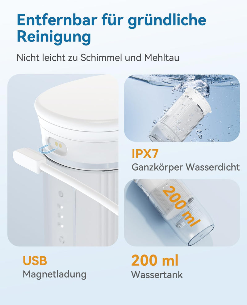 [Australia] - Travel Oral Irrigator, Portable Water Teeth Cleaning Wireless, 200ml Extendable Water Tank, IPX7 Waterproof, 3 Modes Water Flosser Electric Oral Irrigator for Travel and Vacation 