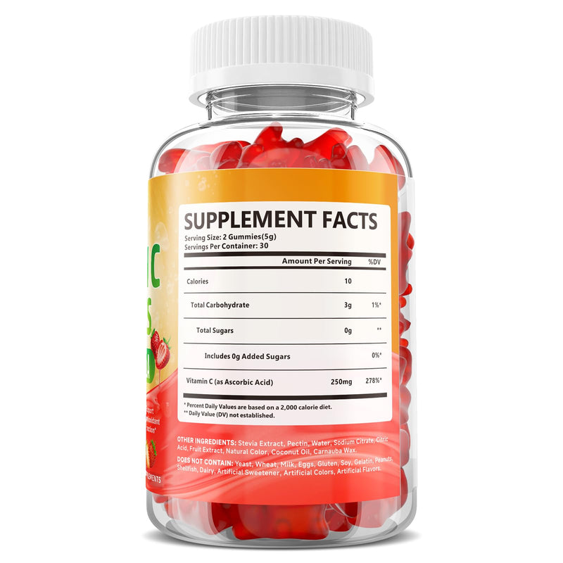 Vitamin C Gummies for Adults, Immune Support Supplement for Energy, 60 Ct | Antioxidant Protection, Non-GMO, Vegan, Sugar-Free, Strawberry Flavor 60 Count (Pack of 1)