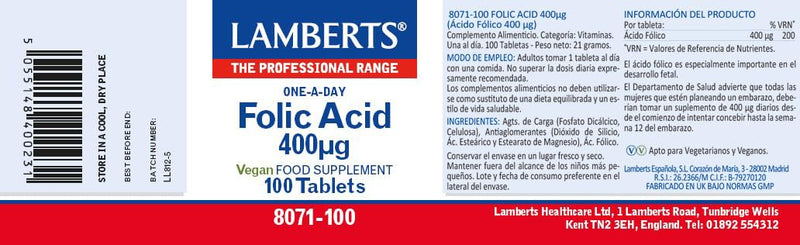 Lamberts Folic Acid 400 mcg 100 Tablets