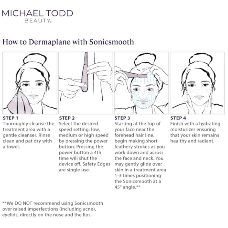 [Australia] - Michael Todd Beauty - Sonicsmooth – SONIC Technology Dermaplaning Tool - 2 in 1 Women’s Facial Exfoliation & Peach Fuzz Hair Removal System with 8 Weeks of Dermaplaning Blades 