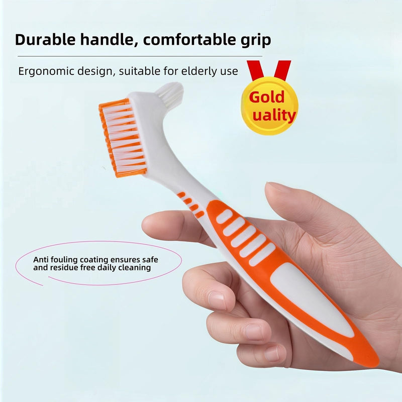 [Australia] - Denture Cleaning Brushes 2-Pack with Dual-Angle Heads - Soft Nylon Bristles & Ergonomic Grip, Travel Brush Kit for Seniors (Orange/Blue) | Denture Care Essentials, Heartwarming Gift for Elderly Orange/Blue 