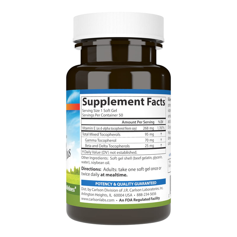 Carlson E-Gems Plus, 400 IU (268 mg), Optimal Wellness, 50 Soft Gels | Natural-Source Vitamin E