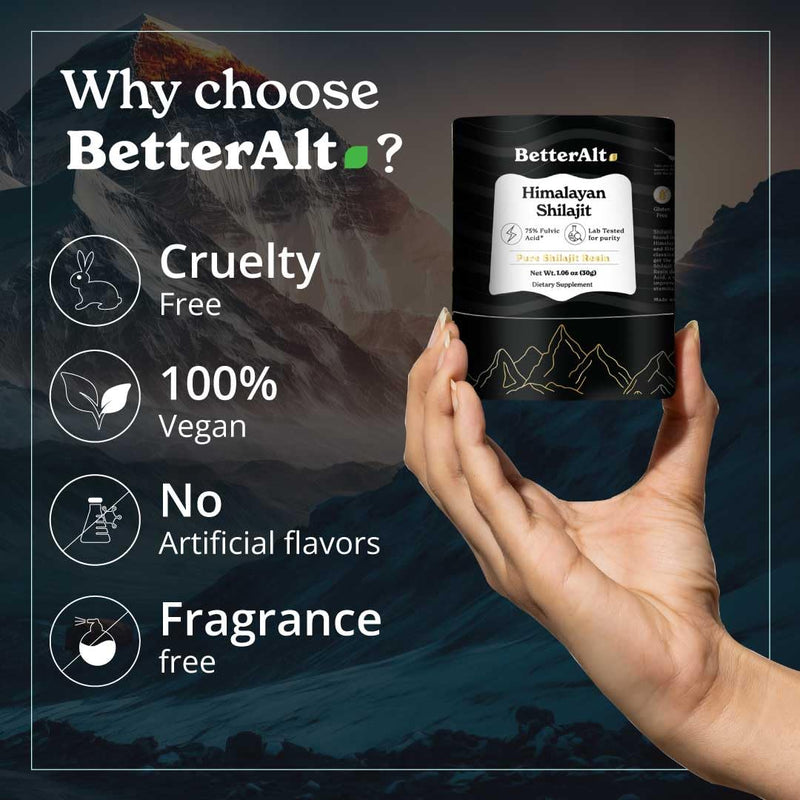 [Australia] - BetterAlt Pure Himalayan Shilajit Resin High Potency for Men & Women| 75 Servings for Energy Boost & Immune Support, 85+ Trace Minerals, 75%+ Fulvic Acid, with Lab Test Report,400mg 1.06 Ounce (Pack of 1) 