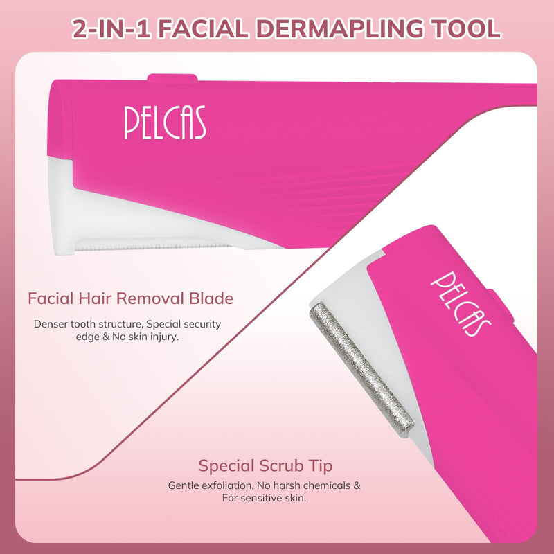 [Australia] - PELCAS Electric Dermaplaning Tool Kit with LED Light, Mini Face Dermaplaning Razor with 6 Replace Blades, Painless 3 Speeds Facial Peach Fuzz, Exfoliation & Hair Removal System for Women BV18-712 