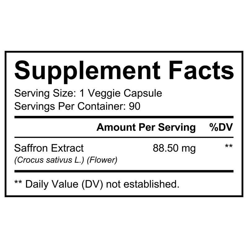 Saffron Capsules, Saffron Supplement 90 Count, Saffron Pure Extract 88.5mg, Supports Mood Balance, Boosts Energy & Focus, Promotes Healthy Vision