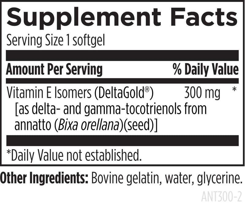 Designs for Health Annatto-E 300 mg Tocotrienols - DeltaGold Vitamin E Complex Supplement with Delta + Gamma Tocotrienols - Cardiovascular, Healthy Aging + Antioxidant Support - Non-GMO (30 Softgels) 30 Count (Pack of 1)