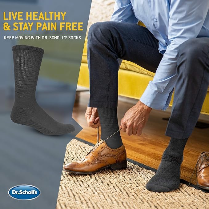 [Australia] - Dr. Scholl's Men's Diabetes & Circulator Socks-4 & 6 Pair Packs-Non-Binding Moisture Management 7-12 Black - Crew (6 Pairs) 