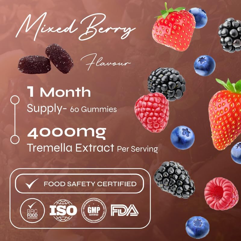 Known High-Strength Tremella Gummies - 4000mg Tremella Mushroom, Vitamin C & Zinc - Skin & Immune Support - Natural Mixed Berry Flavour - 60 Gummies 1 Month Supply Bottle