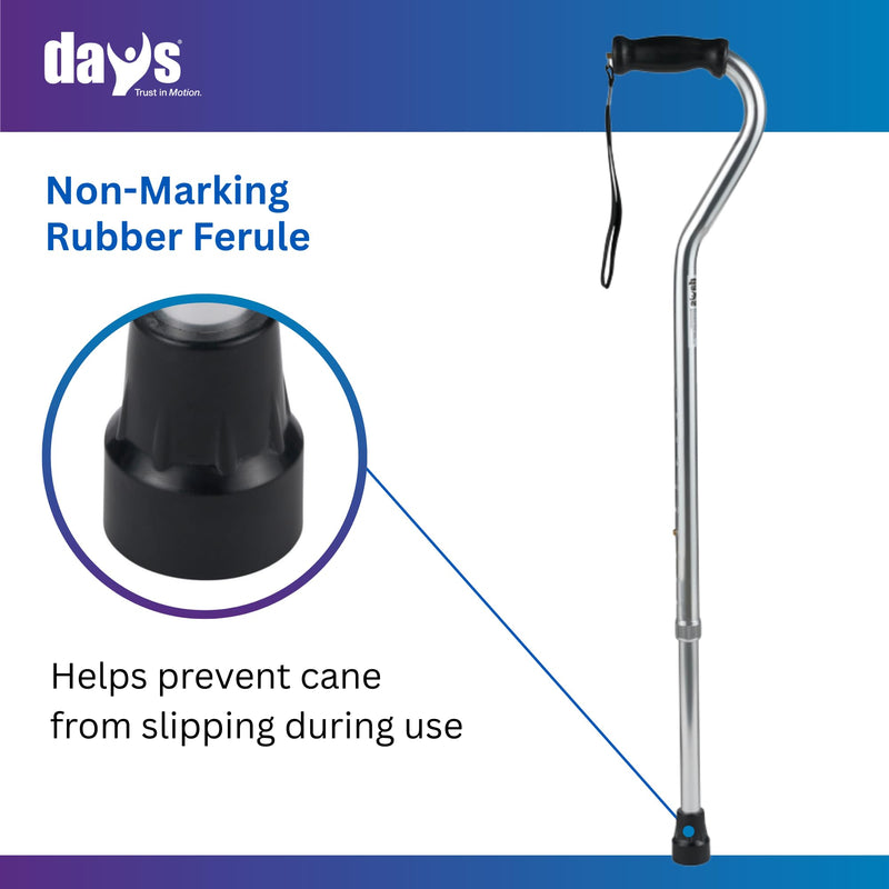 [Australia] - Days Standard Bariatric Offset Cane, Bariatric Cane with Rubber Tip, Heavy Duty Walking Cane for Weight Bearing, Limited Mobility Aid for Elderly, Tall & Heavy Adults, Silver with Black Handle Standard Cane 