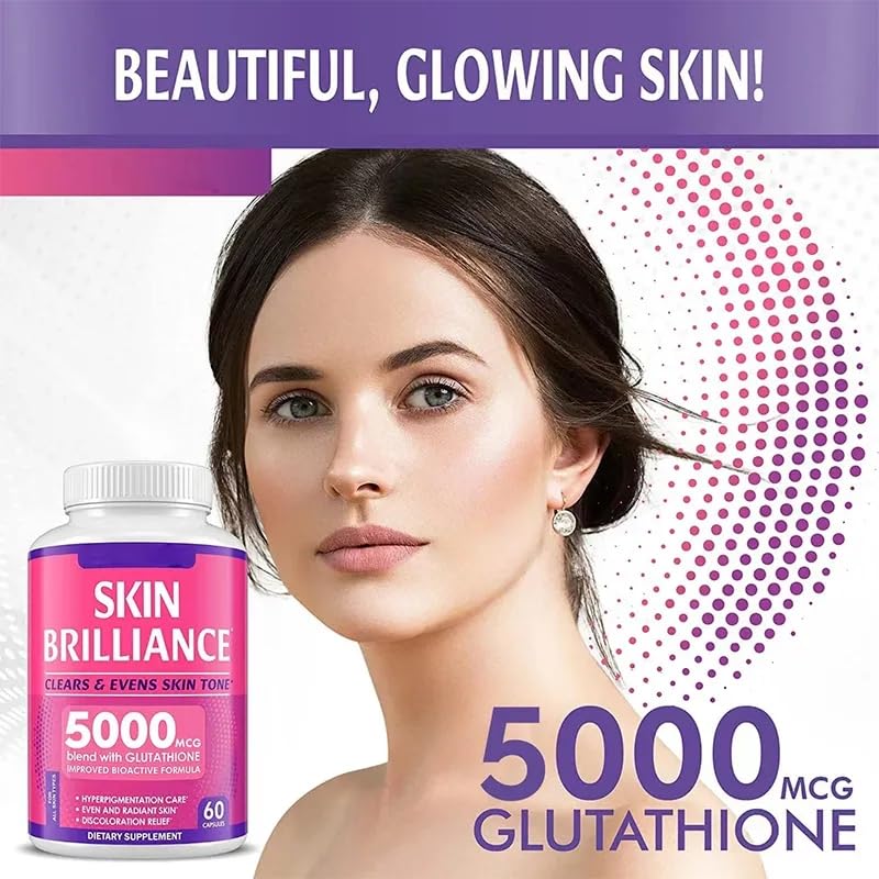Glutathione Capsules Skin Whitening, Hyperpigmentation Skin Brightening, Glutathione, 5000mcg - 60 Count