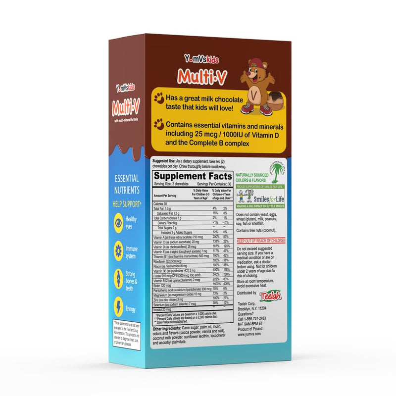 [Australia] - YUM-V'S - Kids Multivitamin Chewable Chocolate Bears - Multivitamin for Kids Supplement - 16 Vitamins & Minerals - Vitamins Including D, Zinc, C, B Complex & More, 60 Count Pack of 1 Chocolate 60 Count (Pack of 1) 