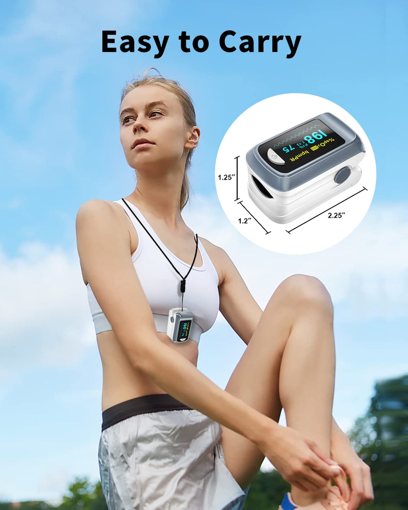 [Australia] - Fingertip Pulse Oximeter Blood Oxygen Saturation Monitor Pulse Ox, Heart Rate and Fast Spo2 Reading Oxygen Meter with OLED Screen Included Lanyard and 2 X AAA Batteries gray 