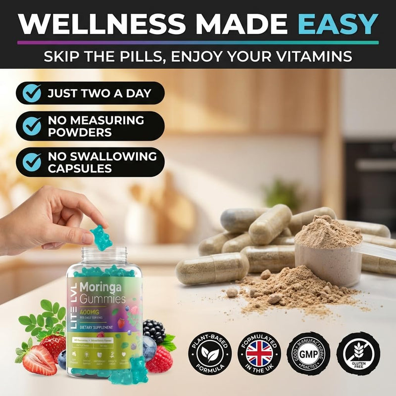 Moringa Gummies x 60 | Daily Wellness Support | Plant Based Superfood Gummies | Easy Wellness with Moringa Leaf | Powerful Antioxidants | Mixed Berry Flavour | 30 Days Supply |