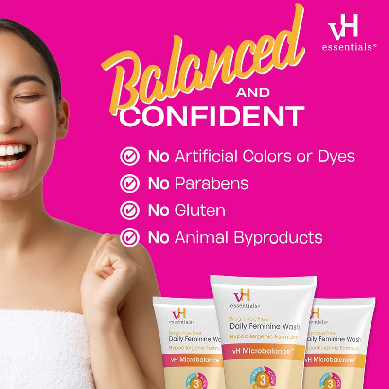 [Australia] - vH essentials Daily Feminine Wash - Fragrance Free, Hypoallergenic with Tea Tree Oil & Prebiotic - For Ph Balance, Intimate Odor Block, Vaginal Health - Gentle Formula Body Care - 6 Fl Oz 