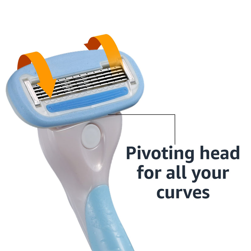 [Australia] - Amazon Basics 5-Blade Razor Handle for Women, Includes 12 Cartridges and Shower Hanger, 14 Piece Set, Blue 12 Count (Pack of 1) 1 Razor, 1 Shower Hanger, 12 Refills 