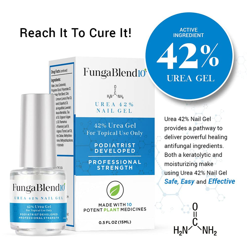 FungaBlend 10 - Urea 42% Nail Gel to Cure Fungus Faster - Delivers Antifungal Medication Directly to Fungus - Quick Results Topical Solution for Toe and Finger Nail Repair Treatment