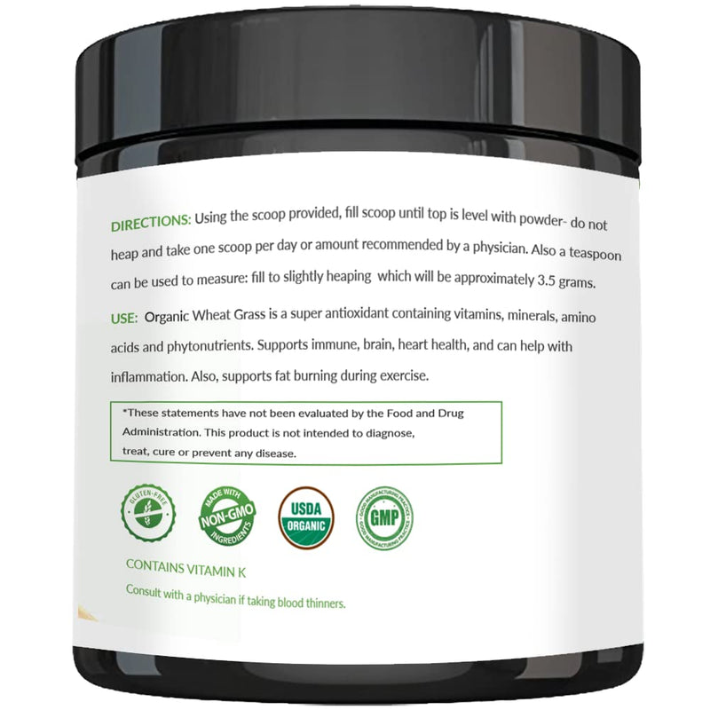 Wheatgrass Powder - USDA Organic Wheat Grass Powder, Grown In The USA, 200g | Wheat Grass Rich In Essential Amino Acids, Chlorophyll, Antioxidants, Fatty Acids, Minerals & Vitamins, Vegan 57 Servings 7 Ounce (Pack of 1)