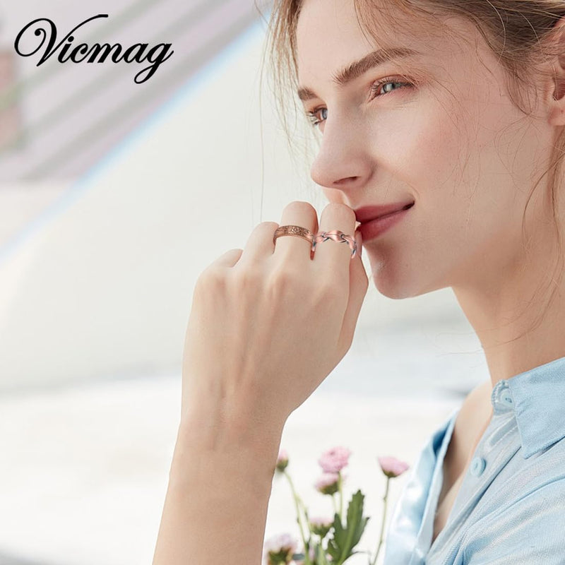 [Australia] - Vicmag Copper Magnetic Ring for Women, Copper Ring Ladies Fingers Thumb 100% Solid Pure Copper Jewelry Gift Adjustable Rose Gold+Copper Flower 