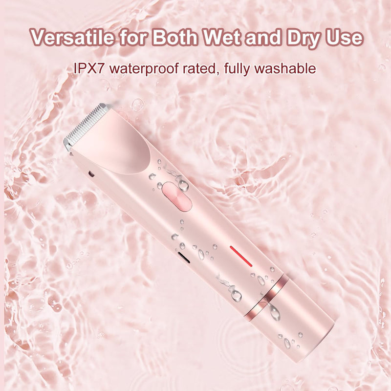 Women's Electric Shaver Bikini Trimmer for Women Razors 2-in-1 Dual Head Design IPX7 Waterproof Wet & Dry Use Body Groomer Hair Trimmer Remover for Facial Underarm Arm Face Leg Bikini (Pink) Pink