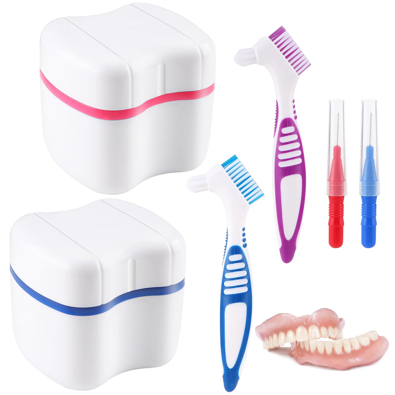 [Australia] - Dentures Case 2 pieces denture case 2 dentures cleaning brushes dentures bath box dentures box dentures toothbrush dentures cup box for false teeth and braces 