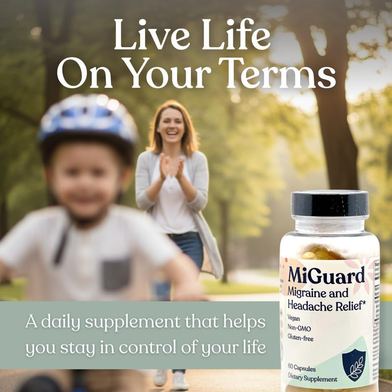 Migraine Supplement – Natural Supplements for Migraine Headaches | 60 Capsules · Migraine vitamins: Magnesium, Riboflavin B2, CoQ10, Feverfew, Ginger · Vegan · Non-GMO · GMP-Certified