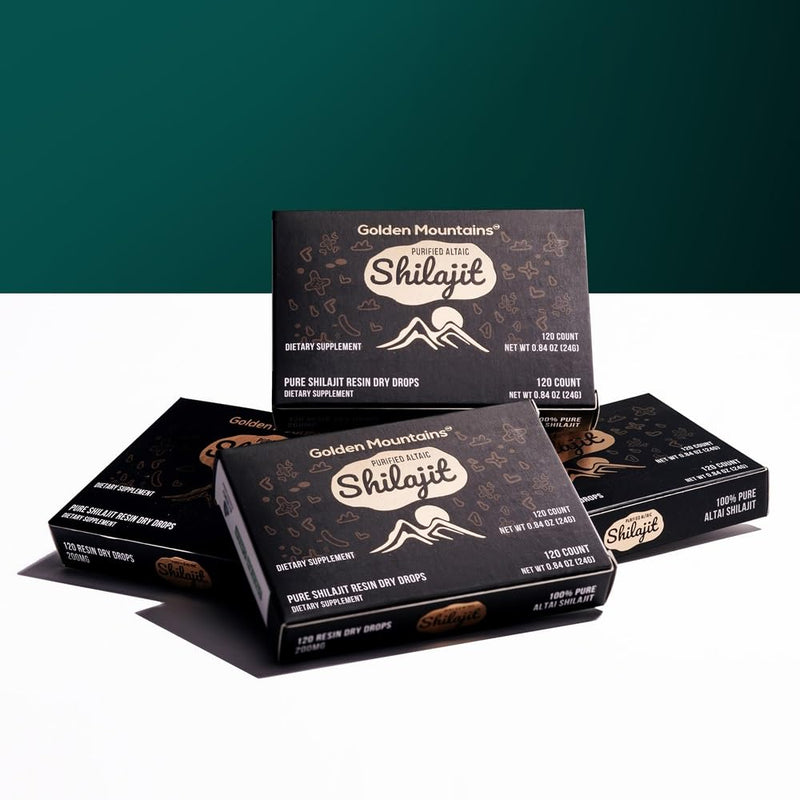 Premium Pure Shilajit Dry Drops by Siberian Green Altai Golden Mountains - 120 Count (200 mg) Food Supplement Fulvic Acid Caffeine 120 count (Pack of 1)